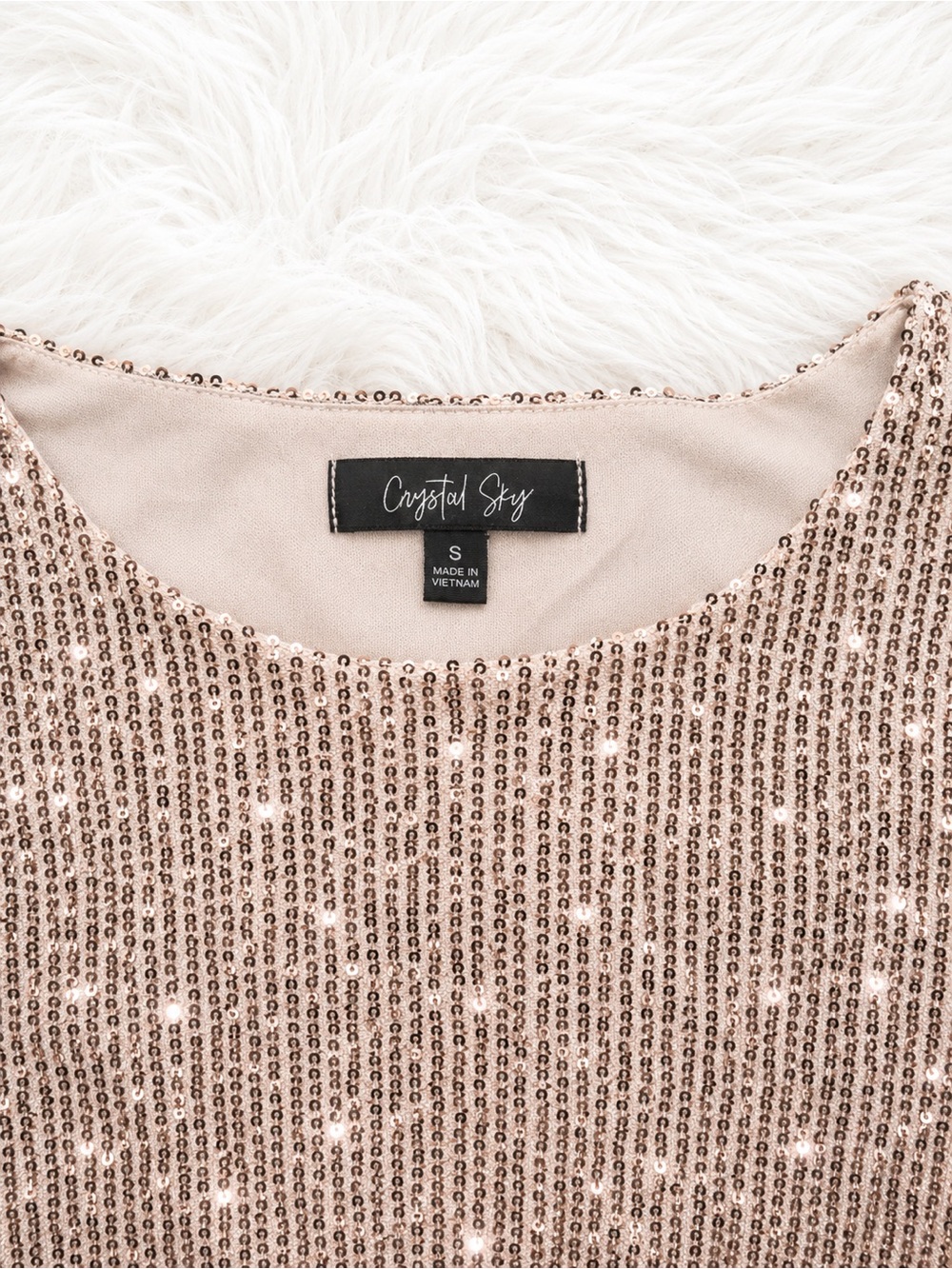 Crystal Sky Sequin Mini Dress Small NWT Rose Gold Long Sleeve Holiday Cocktail - Picture 2 of 3